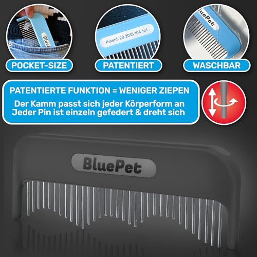 BluePet Zauberkamm Patentiert mit Rotierenden & Nachgebenden Zinken I Entfernt sanft Knoten & Entwirrt das Fell I Hundekamm Katzenkamm für Langhaar Hunde & Katzen