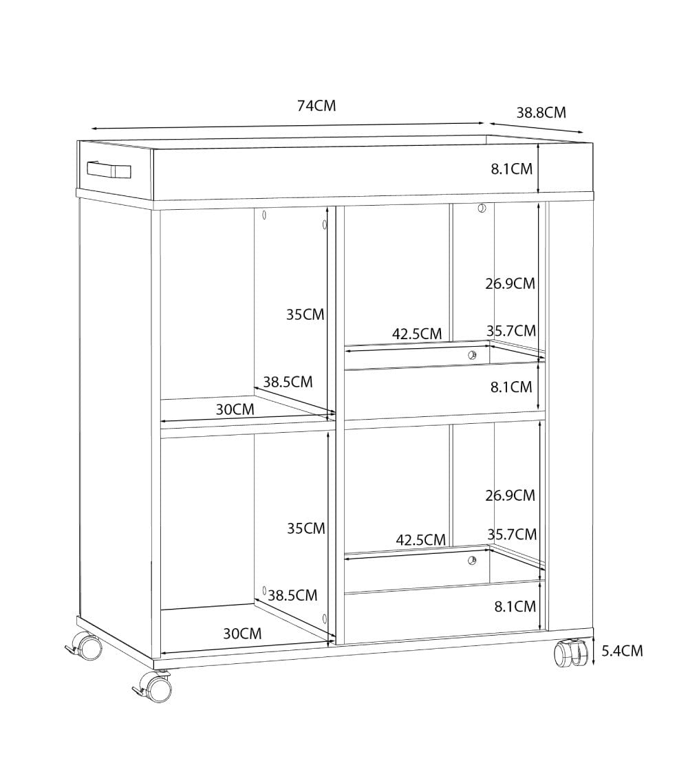 Home Heavenly® - Mueble Bar RONY. Carrito Auxiliar con Ruedas. 78x88x42 cm. Carrito de Bebidas Cocina Comedor.