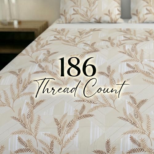 Image of Mafatlal 186 TC Metro Cotton Double Bed Bedsheet | 90x100 Inch|Soft, Breathable & Lightweight | Includes 2 Pillow Covers| Cream Gold 1