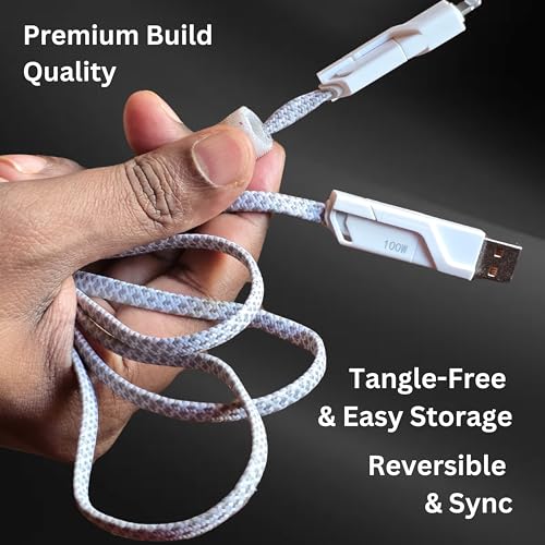 Image of PD 4 in 1 Fast charging & data cable, 100W /27W LED, 5 ft multi charger cable, 480 Mbps Data Transfer, 5 Ft Long Braided Design, charging cable c. Fast charging needs compatible devices.