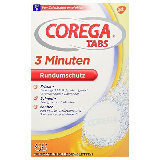 Corega RengöringsTABS 3 minuter för avtagbara tandproteser/tredje tänder, tandrengöringstabletter, 1 x 66