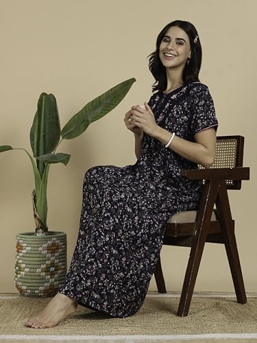 Image of 9shines Label Stylish Alpine Nighty Maxi for Women | Full Length Trendy Nightgown | Premium Nightdress | Nightwear | Embroidery Nighty with Pockets (2892)