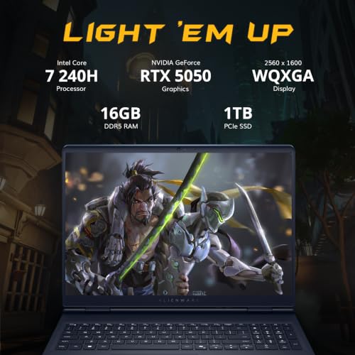Image of Dell Alienware Aurora 16 16 inch WQXGA 120Hz Gaming Laptop, Intel Core 7 240H, 16GB DDR5, 2TB Storage(1TB SSD+1TB Docking Station Set), GeForce RTX 5050 8GB GDDR7, Backlit Keyboard, Win11 Pro, Indigo
