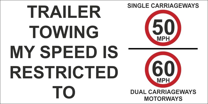Trailer Towing Speed Restricted Sign 50mph 60mph 200mm x 100mm [Self Adhesive Sticker]