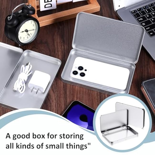 2 Pcs Metal Tin Box with Lid Metal Rectangular Tins Empty Hinged Box Containers Tins for Watercolor Jewelry Pen Eraser Candy Craft 7 x 4.25 x 0.59''