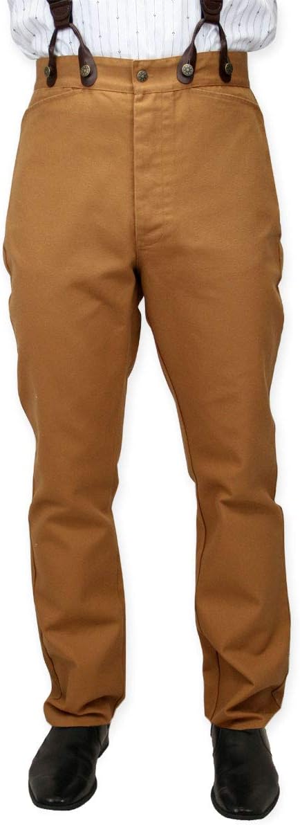 Men's High Waist Classic Canvas Trousers, Victorian Western Pants with Suspender Buttons