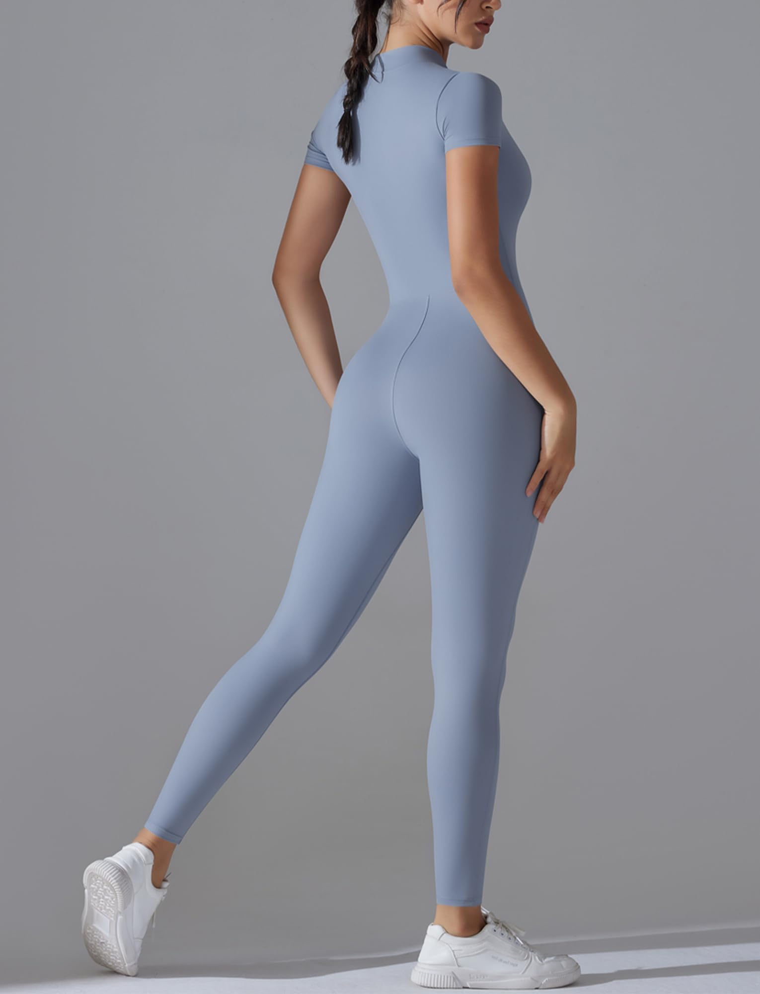 SEAUR Enterizo de yoga para mujer, body deportivo de manga corta, traje de fitness, ropa deportiva, gimnasio, yoga, entrenamiento, azul, XL