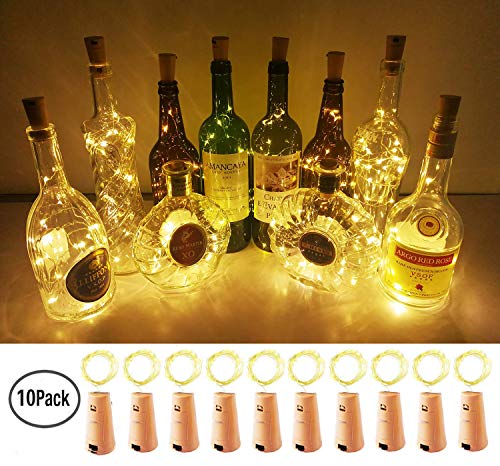WSgift Wine Bottle Lights with Cork,10 Pack Battery Operated 15 LED Cork Shape