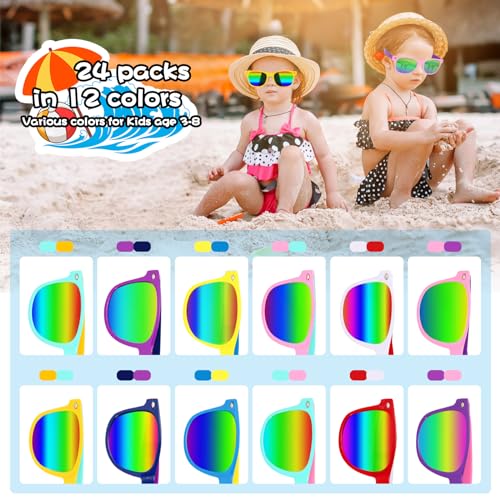 Kids Sunglasses Bulk Party Favors - 24 Packs Boys Girls Sunglasses for Kids Age 3-8 with UV 400 Protection (24 Pack Kids Sunglasses)3