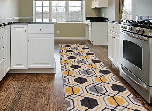 Rugshop Contemporary Geometric Stripe Carpet for Living Room,Bedroom,Home Office,Kitchen Non-Slip Runner Rug (Non-Skid) 2' X 7' (22" X 84") Yellow