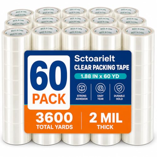 Image of 60 Rolls Bulk Clear Heavy Duty Shipping Packing Tape for Packaging Supplies | Clear, 1.88 Inchs x 60 Yards Per Roll, Strong Packaging Tape for Moving Boxes, 3600 Total Yards