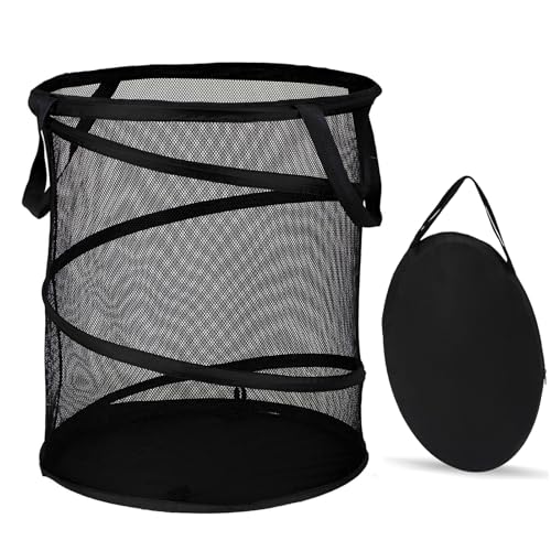 BATTOO Mesh Collapsible Laundry Baskets, Foldable Pop Up Laundry Hamper, Large Laundry Basket Hamper for Laundry, Bathroom, Kids Room, College Dorm, Travel, Camping Black