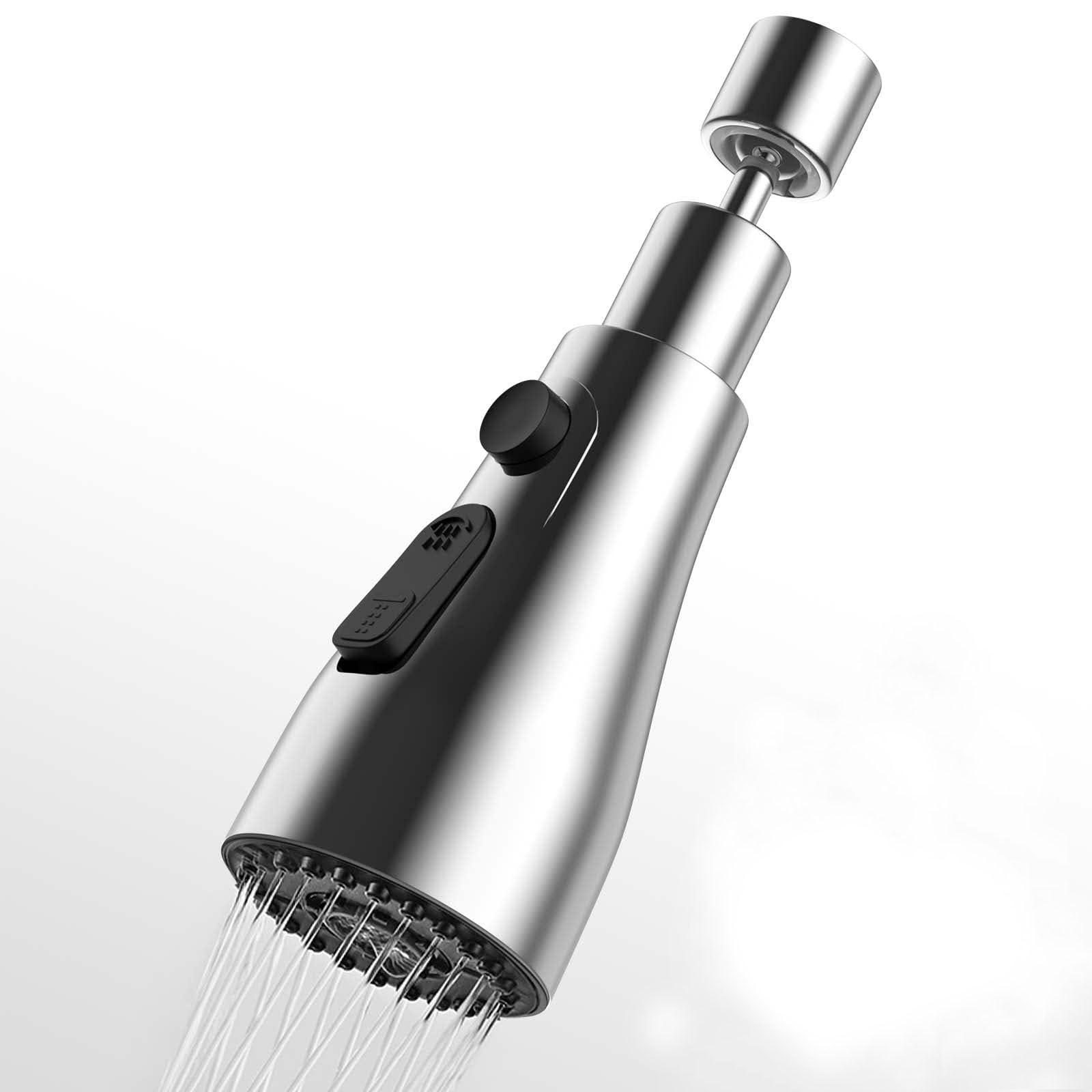 Kitchen Tap Spray Head, 360° Swivel Spout Faucet Extender 3 Modes, High Pressure, Big Angle Swivel, M22, M24 Thread Adapters Included