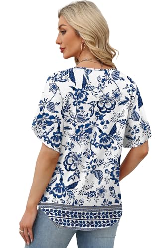 Image of WIHOLL Womens Summer Tops Short Petal Sleeve Shirts Fashion V Neck Womens Clothing