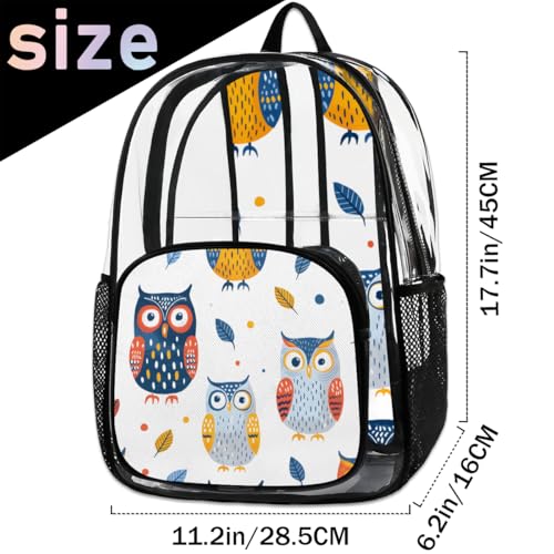 Cute Owls Hand Painted Clear Backpack Stadium Approved PVC Backpacks for Adults Heavy Duty Clear Bag for Work Security Travel College2