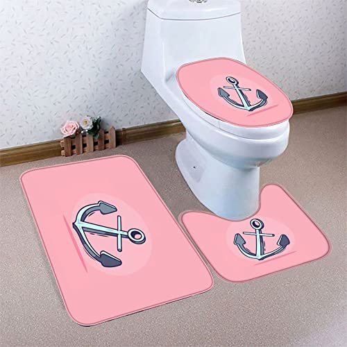 AOLIGL Badematte Pink,Anker Badematten Set rutschfest Waschbar Badgarnitur 3teilig - WC Deckelbezug U-förmigen Contour Badezimmerteppich Matte Flauschige Mikrofaser – Bild 7