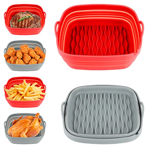 Naikit's Grey 8 In Reusable Silicone Air Fryer Square Liners For Basket Size 6.5 Qt And Above. Non-Stick, Food Safe, Great Instant Pot Kitchen Accessories. #TOP6