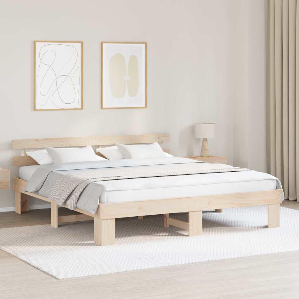 YUTAASU Bettrahmen mit Kopfteil Natur 200 x 200 cm Massives Kiefernholz | Stabile Konstruktion, Lattenrost inklusive, Modernes Design, Pflegeleicht