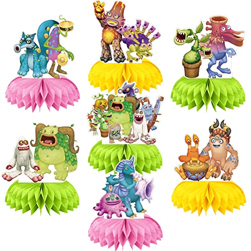 Singing Monsters Party Decorations Honeycomb Centerpiece 7 Pieces Music Game 3D Double Side Cake Toppers Table Centerpieces Monsters Photo Backdrop for Fans Birthday Party Decorations