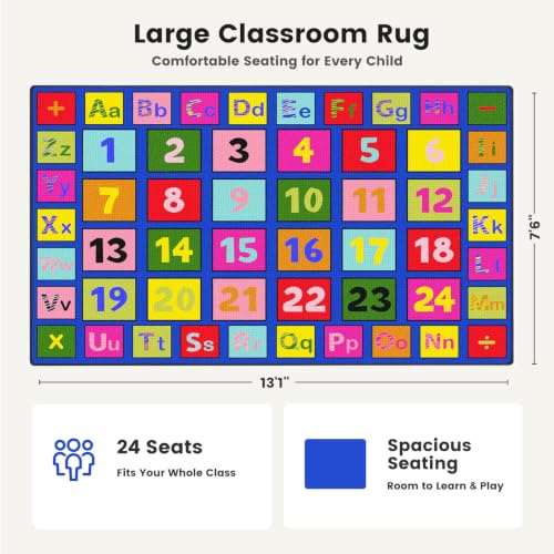 ABCarpet Number Classroom Rug for Kids, 7'6''x13'1'' Durable Nylon Classroom Seating Rug with Non-Slip Backing, School Carpet for Circle Time, Preschool, Daycare, Playroom, Learning & Reading Area - image 2