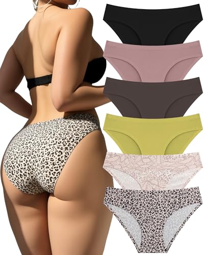 Image of FINETOO 6 Pack Women's Seamless Hipster Underwear No Show Panties Invisibles Briefs Soft Stretch Bikini Underwears XS-XL