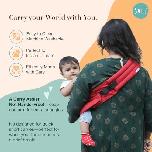 Image of Soulslings Imbu Buckle Hip Sling Baby Carrier -100% Cotton - Ruby | Baby Toddler Carrier | Baby Sling Carrier | Lightweight Sling Baby Carrier for Babies & Toddlers | Adjustable for 6 - 30 Months (Upto 20kg) |