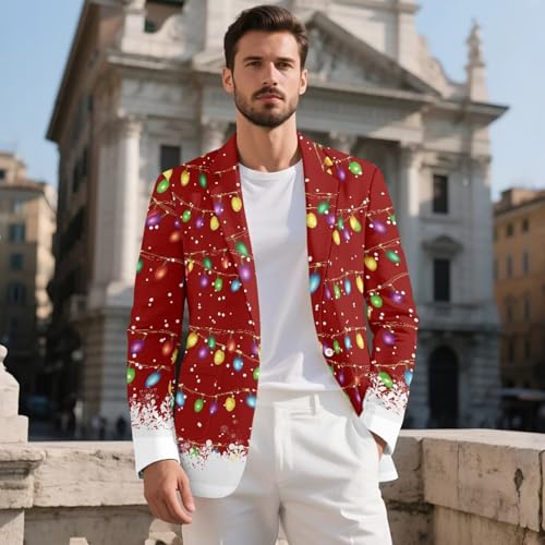 Tupalatus Christmas Prints Men's Blazer Breathe Fabric Smooth Men's One Button Suit Jacket Polyester Fabrics Comfortable -XL Suitable for Dances，Parties,and Gather4