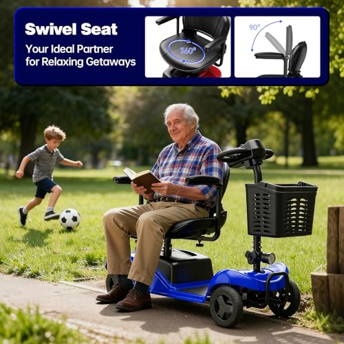 Image of Mobility Scooter,4 Wheel Mobility Scooter,28 Miles Range,300W Motor, 300LBS Capacity,Lightweight and Portable,with LED Headlights and Basket,Charger Included,Blue