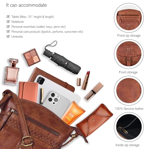 Image of Oak Leathers Leather Crossbody Bag For Women With Adjustable Sling Strap - Medium Size Crossover Shoulder Handbag Purse