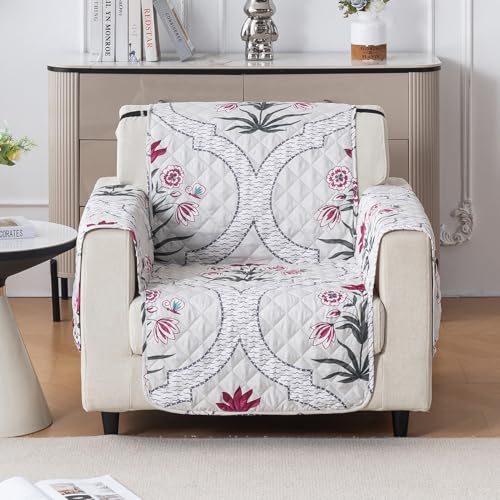 Image of House of Quirk 'Mughal Series' Anti-Slip Sofa Cover Mat with Pocket | Polyester Couch Protector for Pets, Kids & Spills (Mughal Buta, 180x60cm, One Seater)