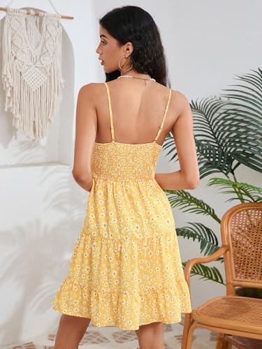 Image of Floerns Women's Swiss Dots Sleeveless Ruched Bust Ruffle Hem Cami Short Dress