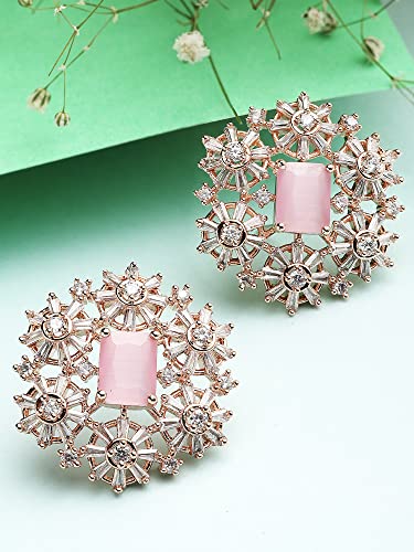 Image of Karatcart Women Green American Diamond Stud Earrings