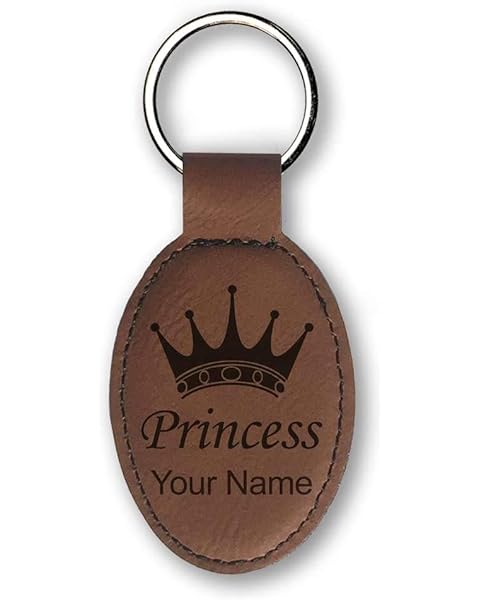 LaserGram Oval Keychain, Princess Crown, Personalized Engraving Included (Dark Brown)