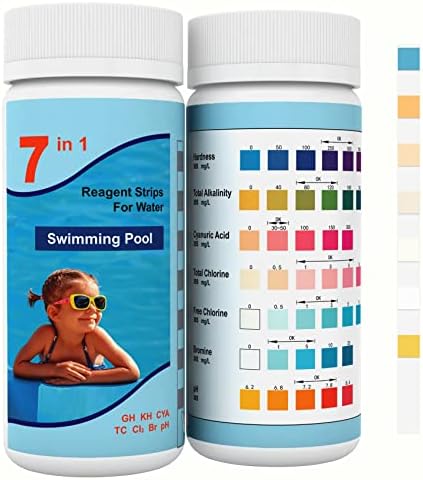 Joyzakzak 7-in-1 Pool Teststreifen für pH und Chlor& Cyanursäure –Präzise Wassertester für Pool & Whirlpool | zum Messen von pH, Chlor, Brom, Cyanursäure, Gesamtalkalinität,Gesamth