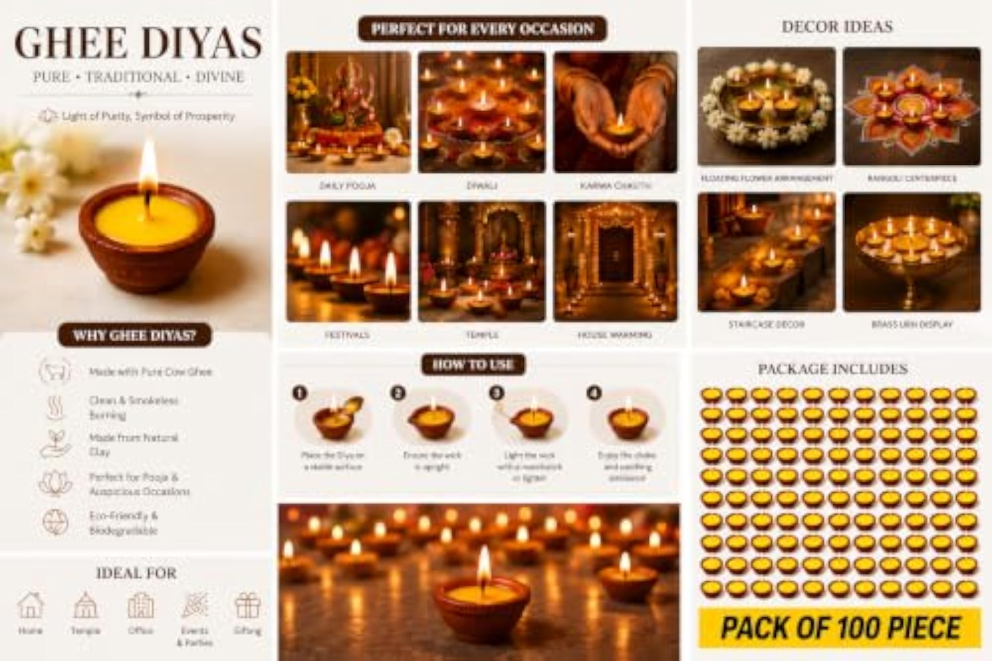 Aamu Moon Ghee Diyas, Eco-Friendly Terracotta Diya Candles