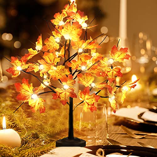 Maple Tree Light For Fall Thanksgiving Decor,24 Led Lighted Maple Tree With Leaves,2Ft Maple Light Up Tree 8 Lighting Mode Usb & Battery Operated Home Decoration Holiday Halloween Party Gift Ideas #TOP1