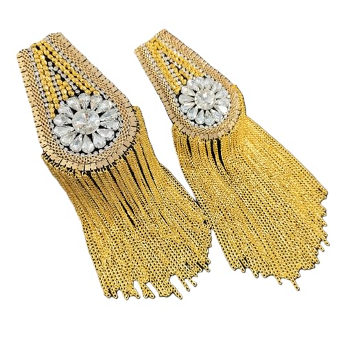 Image of Fashion rhinestone metal tassel epaulettes stage catwalk clothes accessories shoulder pad badge suit outer dress epaulettes DIY clothing accessories pins for men and women (one pair)