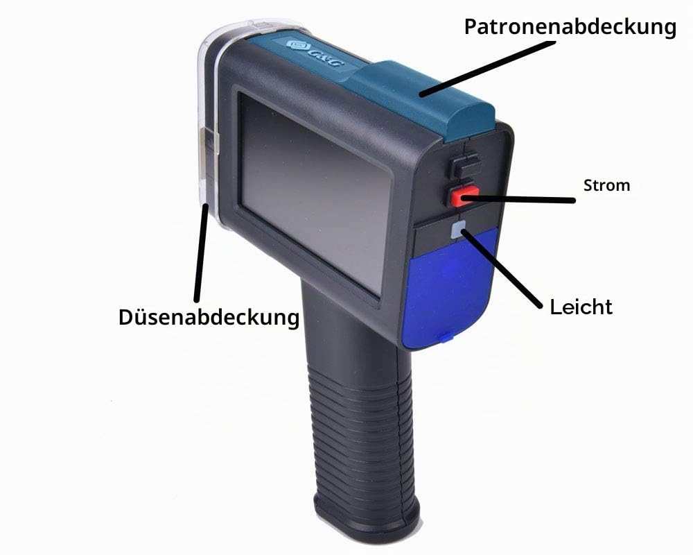 G&G mobiler Beschriftungsdrucker GG-HH1001B Handheld mit 4,3 Zoll Touchscreen für Etiketten, Logo,Schrift,Barcode,QR, Grafik - druckt auf alle festen Untergründe wie Glas,Metall,Papier,Holz,Kunststoff