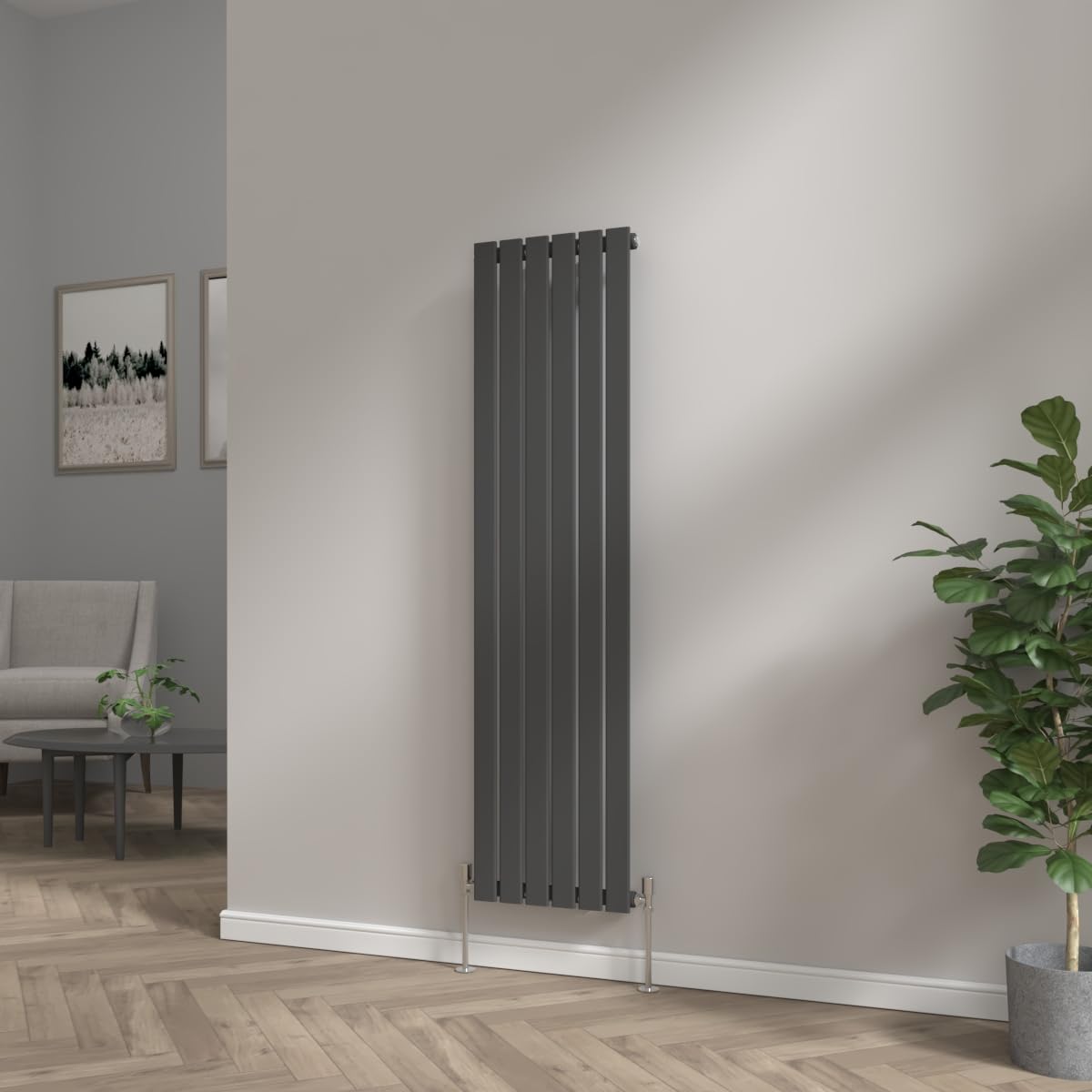 NRG 1600x408 Vertical Column Designer Radiator Black Single Flat Panel โ image 1