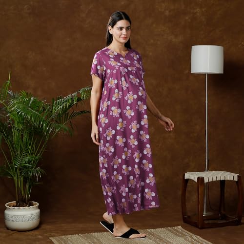 Image of MomToBe Women's Cotton Maxi Maternity Nighty /Feeding Nighty /Pregnancy Night Gown /A-Line Nursing Nighty with Zippers for Nursing Pre and Post Pregnancy