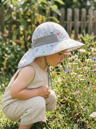 Image of icolor Kids Sun Hat UPF50+ Sun Protection Bucket Hat Toddler Summer Beach Play Hats with Neck Flap for Girl Boy Ages 3~10