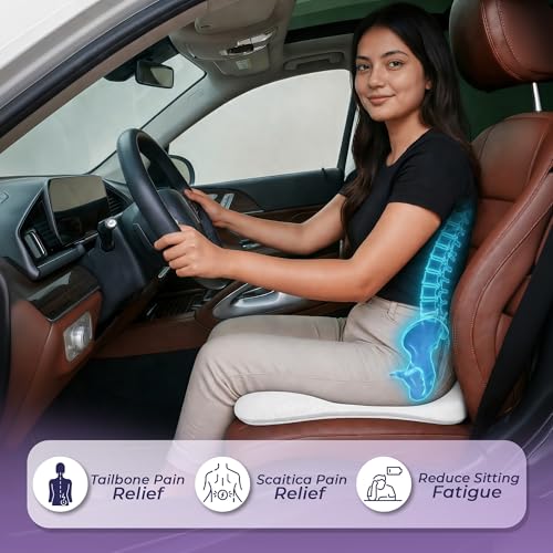 Image of Billebon Premium Car Seat Cushions Combo| Lumbar Support| Neck Rest & Car Wedge Seat Cushion for Long Drive Comfort| Gel Infused Memory Foam| Ergonomic Car Cushions Pillows -Black