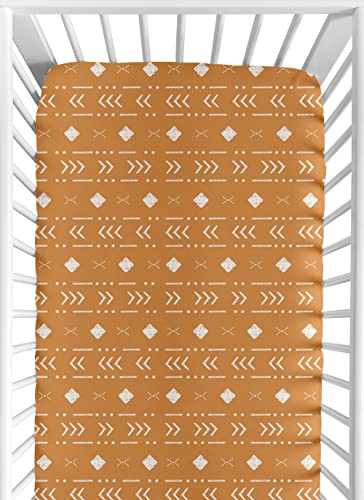 Image of Sweet Jojo Designs Pumpkin Boho Tribal Mudcloth Boy or Girl Fitted Crib Sheet Baby or Toddler Bed Nursery - Orange and White Woodland Bohemian Southwest Geometric Arrow Gender Neutral Aztec Mud Cloth