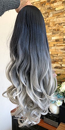 24 Inches No Front Parting Half Head Wig Long OMBRE 3/4 Weave Brown Blonde (Wavy- Natural black/grey)