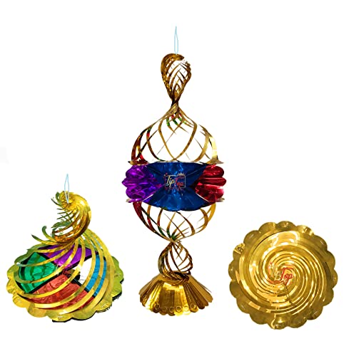 Image of Classic Metallic Folding Paper Hanging Lamps Chandeliers Garland (Multicolor) (Spiral Lamp, 12 Pieces)