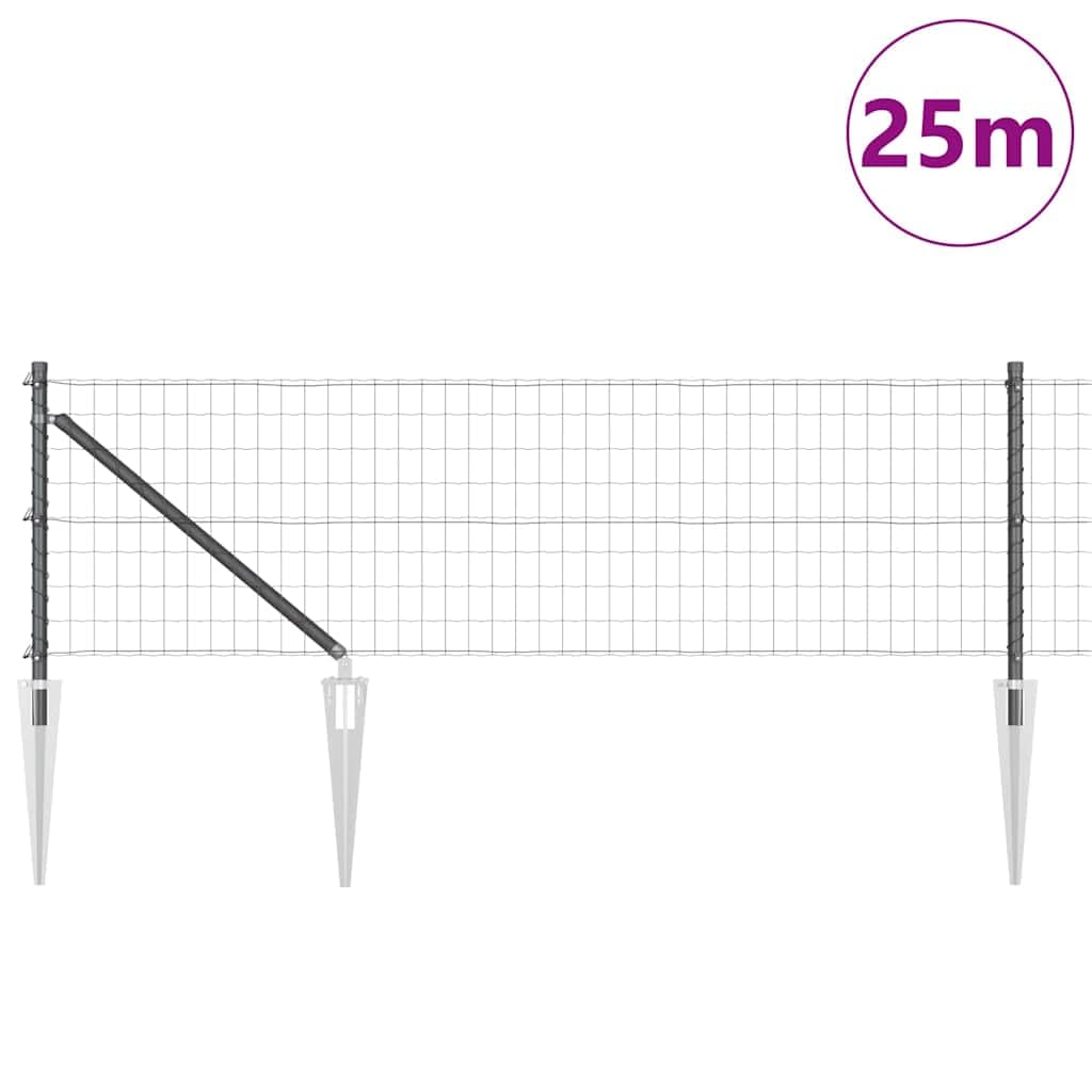 Set di recinzione da giardino, 25 m, grigio, 60 cm, in acciaio PVC, design moderno, robusto, per cani, protezione da giardino, balcone, terrazza