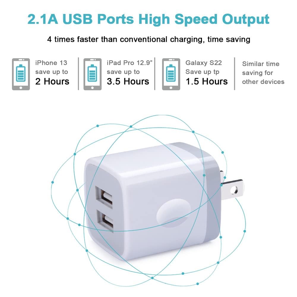 Boîte De Chargeur, VIFIGEN Chargeur Mural Adaptateur De Chargeur De Téléphone USB Double Prise Murale USB Blocs De Charge