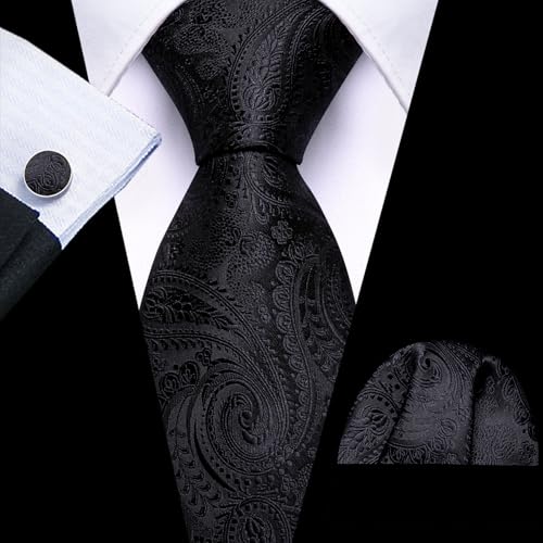 Image of Barry.Wang Paisley Tie Fashion Set Hanky Cufflinks Neckties for Men Woven Silk