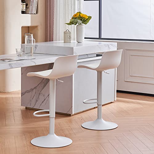 Younike Bar Stools Set Of 2 Counter Height Bar Stools, Ergonomic Pp High Bar Stool,Adjustable Hydraulic 360° Swivel Island Bar Chairs With Back, Home And Kitchen -White #TOP2