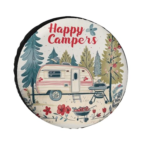 Heavy Duty Spare Tire Cover 14 Inch Happy Campers Wheel Protectors Tyre Covers Weatherproof Wheel Covers Camper Gifts Universal Fit for Trailer SUV Truck Camper Travel Trailer